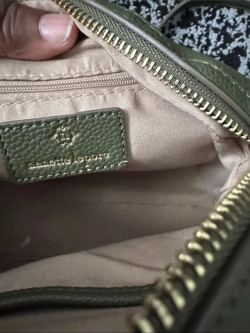 Nanette Lenore Olive Green Pebbled Leather Dome Crossbody with Gold Accent - Picture 5 of 5